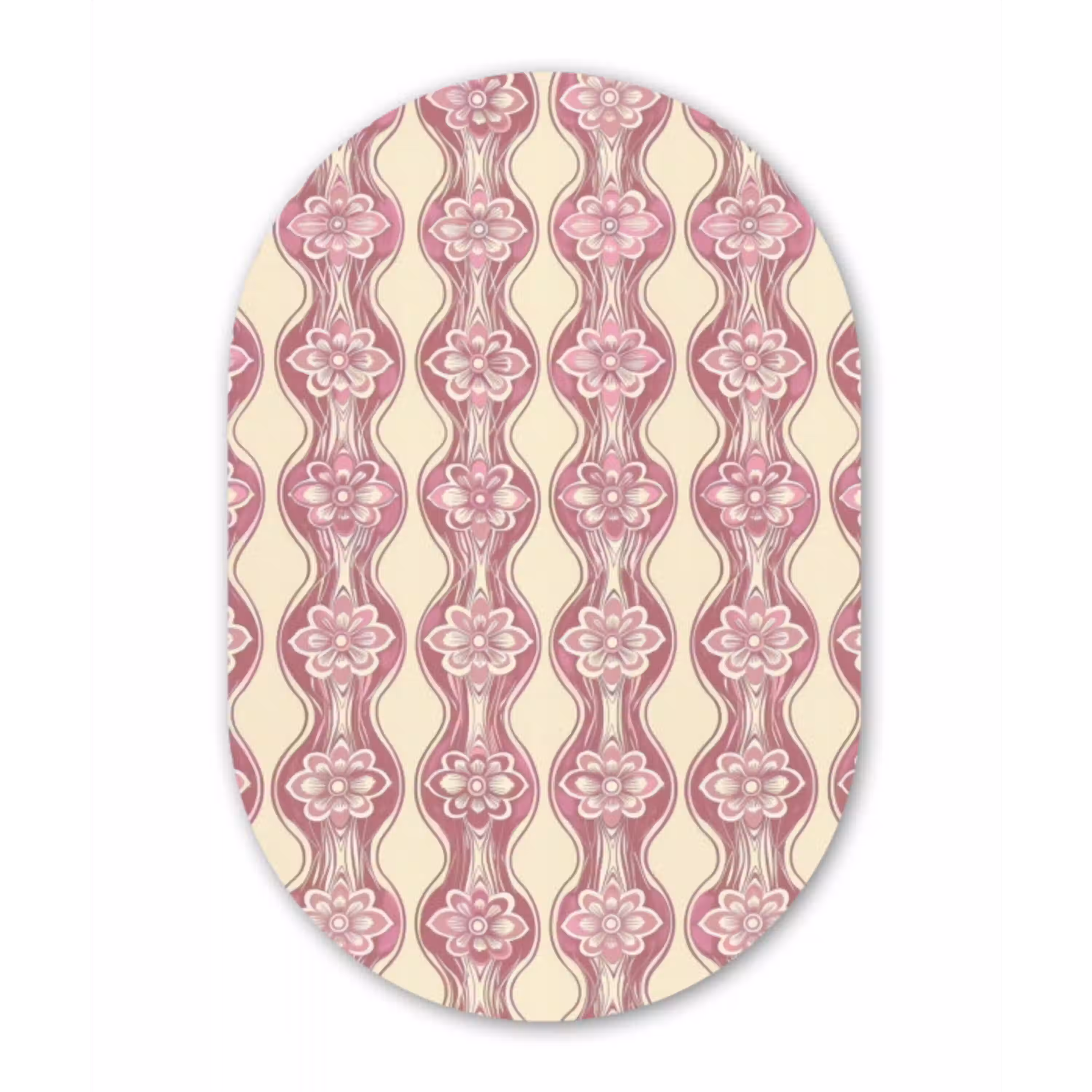 Paarsroze - Bloemen - Retro - Patroon Wandcirkel Ovaal Aluminium middel 839 -3d