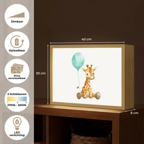 Giraf - Baby - Dieren - Blauwe ballon Light Box met batterij (Wandlamp kind) middel -USP_websiteoverzichtNL