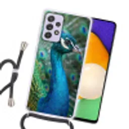 Pauw - Veren - Blauw Hoesje Samsung Galaxy A52 5G met koord klein -sfeer1