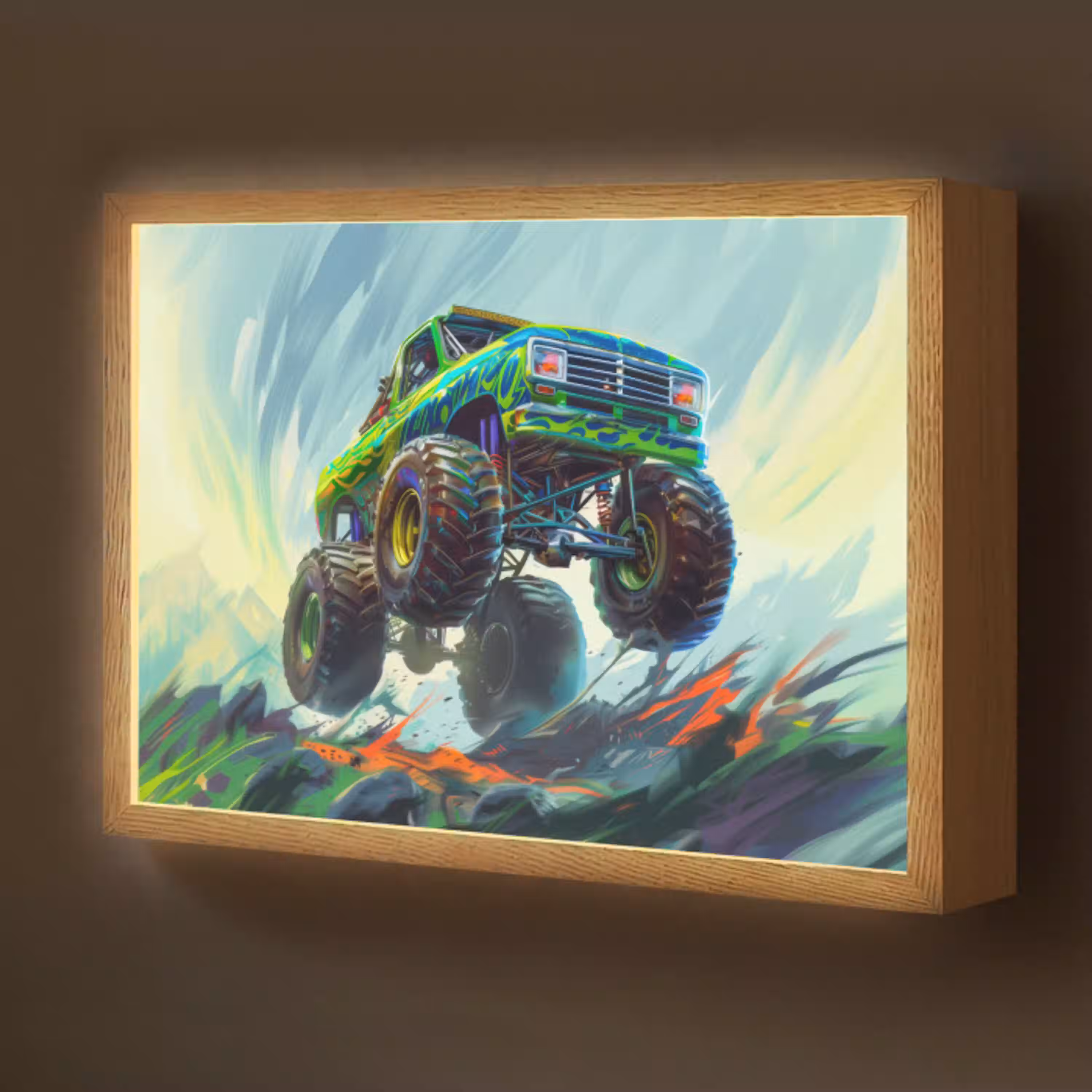 Monstertruck - Auto - Jongens - Groen Light Box met batterij (Wandlamp kind) middel -z3d_website
