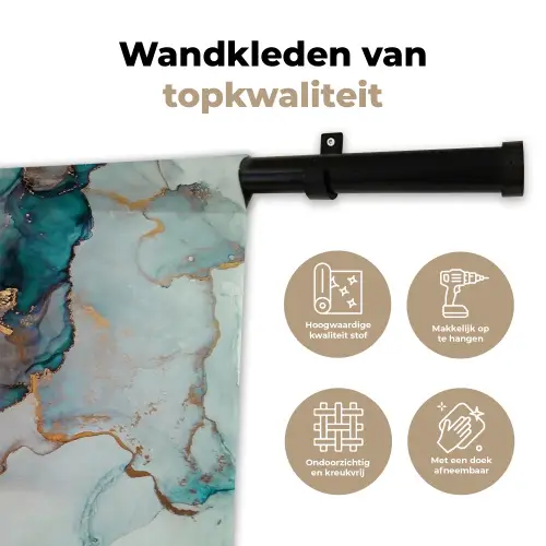 Blauw - Marmer - Goud Wandkleed katoen klein -sfeer2