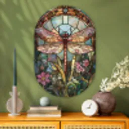Libelle - Mozaïek - Bloemen - Kleurrijk Wandcirkel Ovaal Glas middel -sfeer2