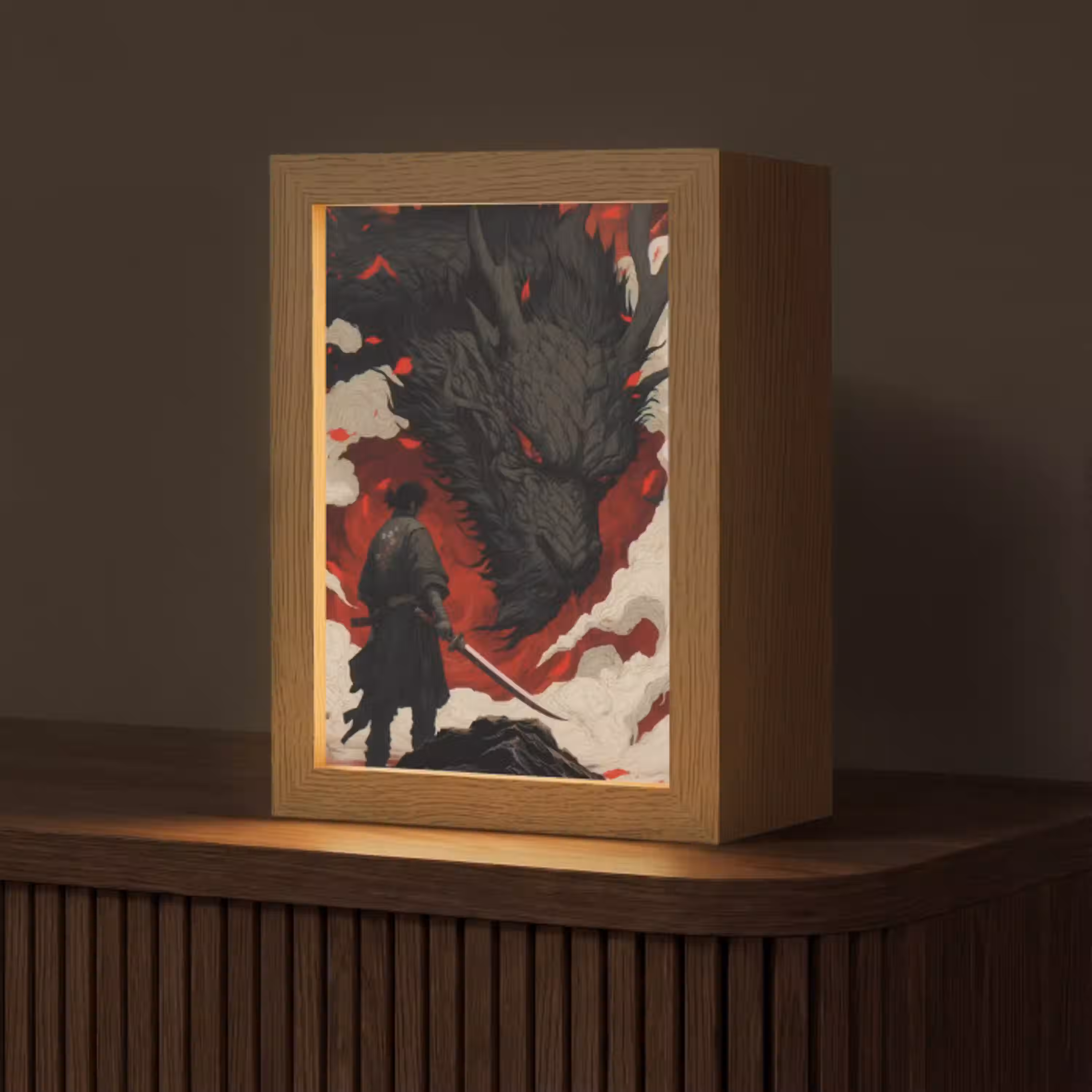 Krijger - Draak - Zwart - Rood - Rook Light Box met kabel (Tafellamp) klein -z3d_website