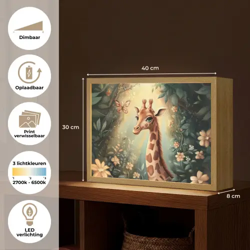 Giraffe - Jungle - Bloemen Light Box met batterij (Wandlamp kind) middel -USP_websiteoverzichtNL