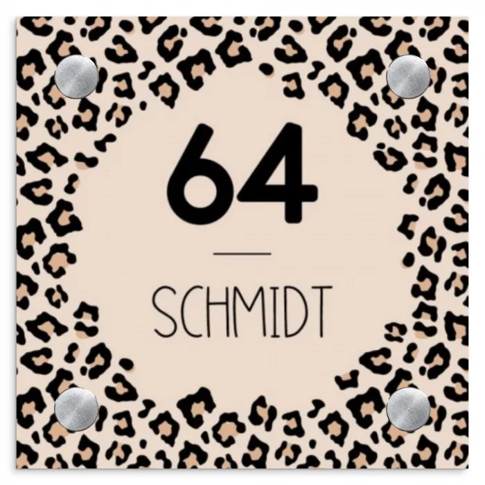 Beige luipaardprint - Modern Naambord Vierkant klein -3d