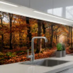 Bospad - Herfstbos - Bladeren - Oranje - Nostalgisch keuken achterwand 2 middel -3d_schuin