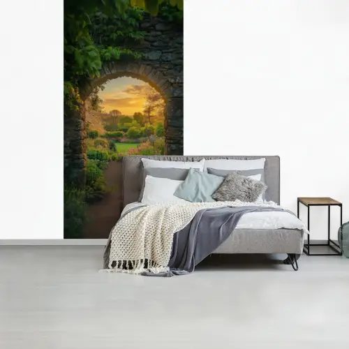 Poort - Planten - Zonsondergang fotobehang vinyl groot -slaapkamer