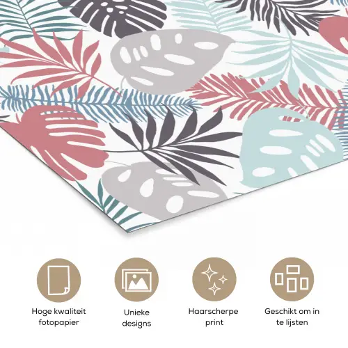 Inductie beschermer - Bladeren - Pastel - Jungle - Afdekplaat voor kookplaat poster papier klein -closeup_NL