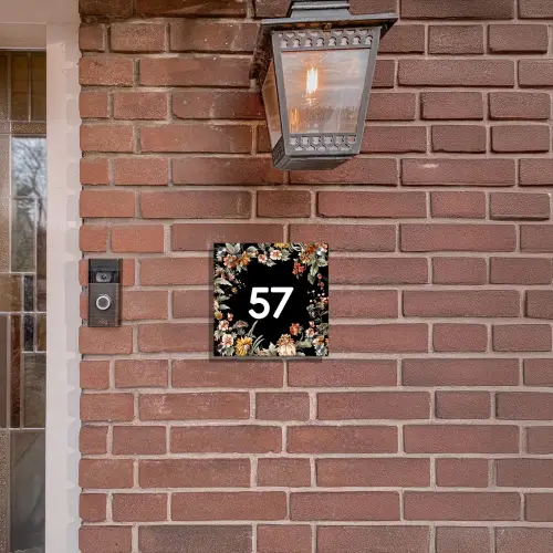 Bloemen - Zwart - Traditioneel Naambord Vierkant klein -sfeer7-XS