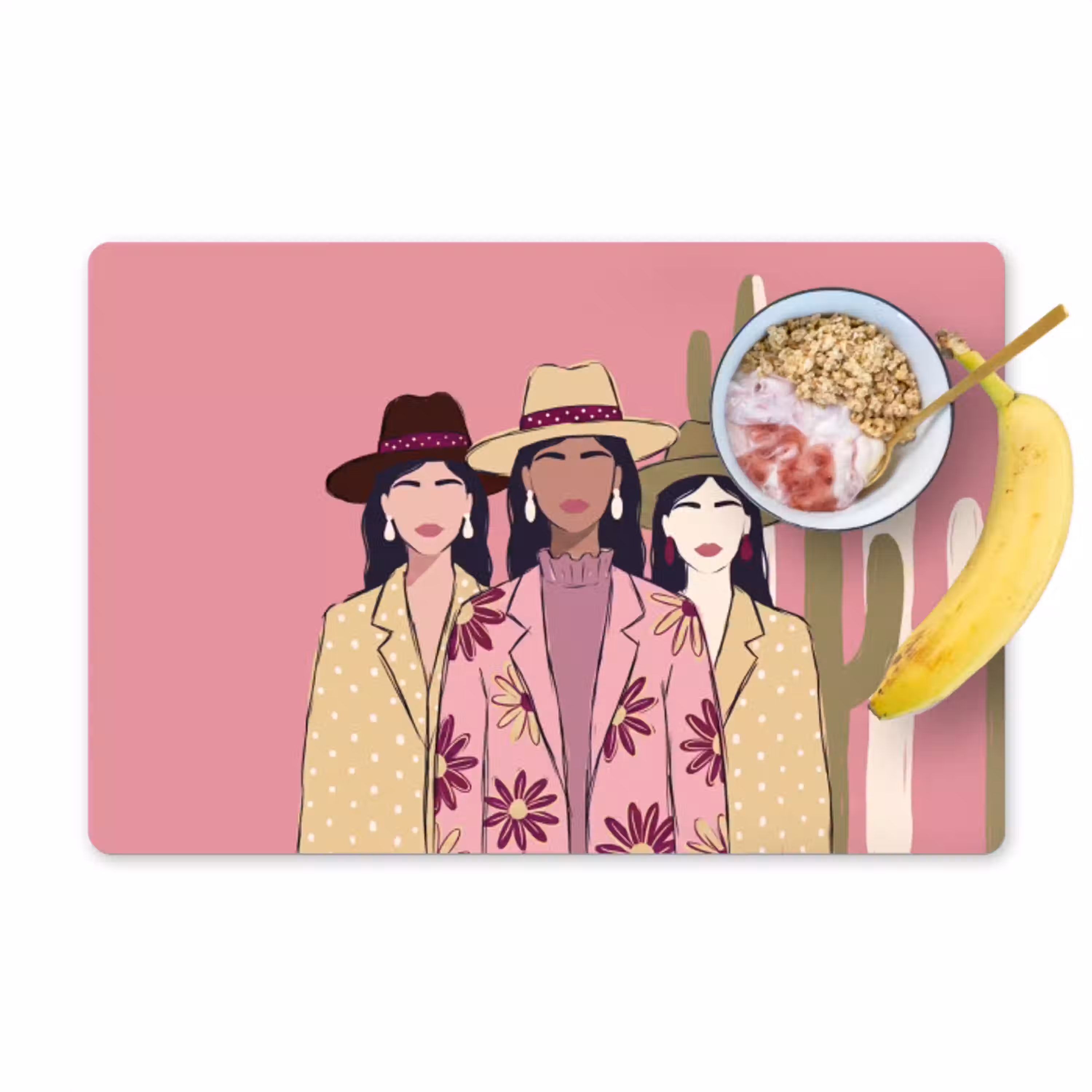 Mensen - Hoeden - Abstract - Roze - Portret Placemat vinyl groot -zzzproduct_Kitchenyeah-website