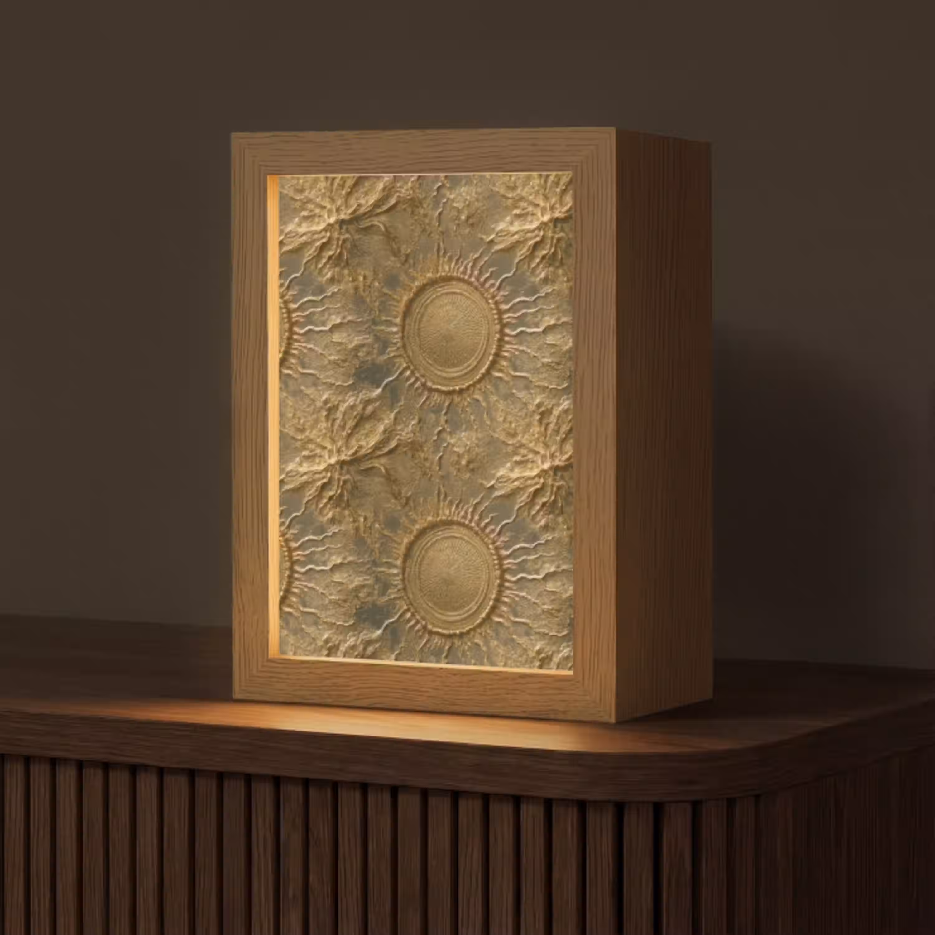 Zon - Reliëf - Antiek - Goud Light Box met kabel (Tafellamp) klein 925 -z3d_website
