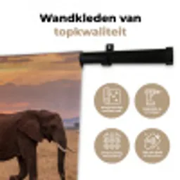 Olifanten - Savanne - Zonsondergang - Afrika - Warm Wandkleed katoen middel -sfeer2