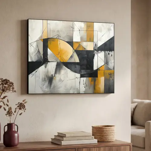 Abstract - Kunst - Geometrisch - Aesthetic Textielframe zwart klein -sfeer3