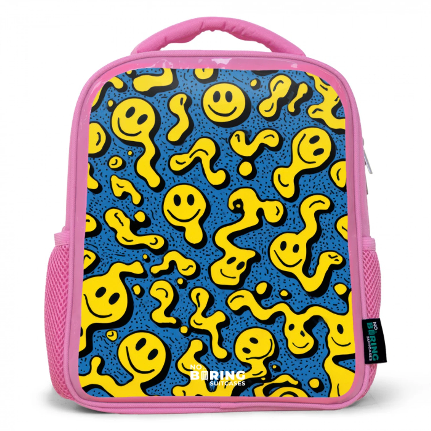 Smiley - Blauw - Geel Kinderrugzak - Roze middel -3d