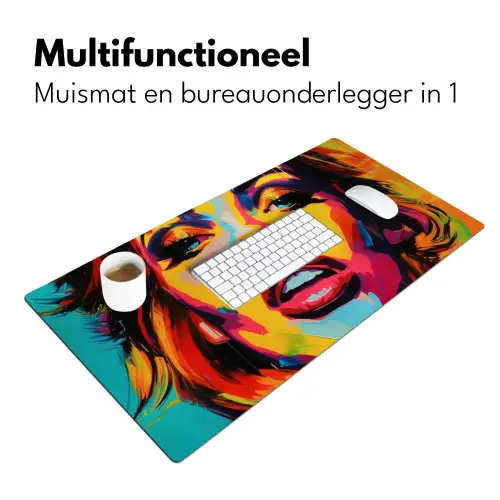 Vrouw - Gezicht - Kleurrijk Muismat XXL klein -sfeer4