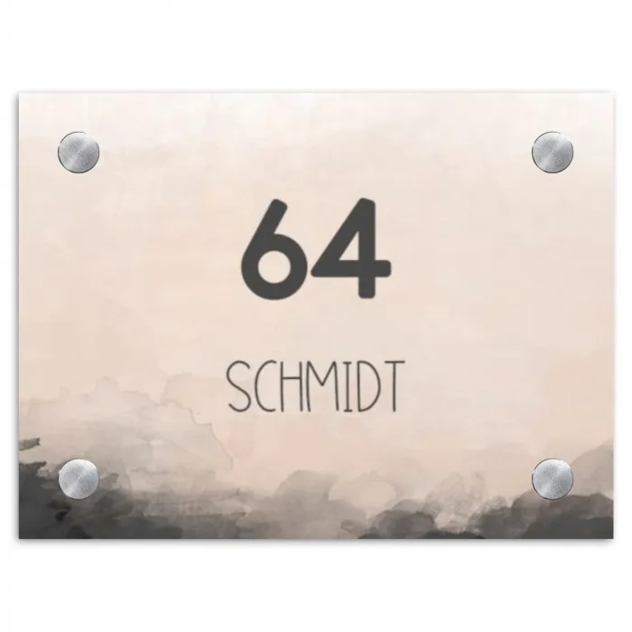 Aquarel - Beige - Modern Naambord Rechthoek middel -3d