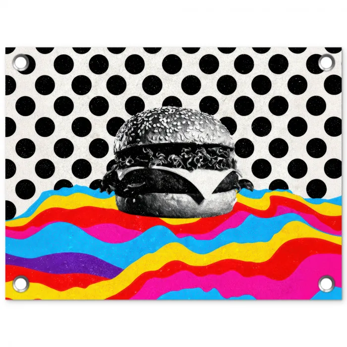Hamburger - Stippen - Golven - Kleuren tuinposter los doek klein -3d