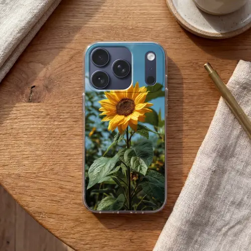 Zonnebloemen - Helderblauwer lucht - Gras Telefoonhoesje iPhone 17 Pro klein -sfeer1