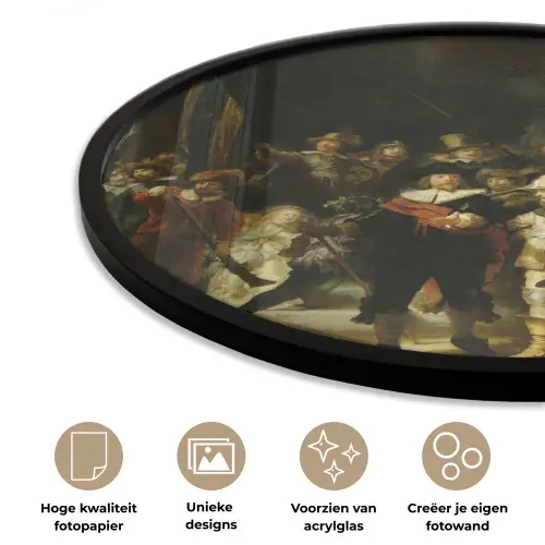 De Nachtwacht - Kunst - Oude meesters - Rembrandt Fotolijst rond zonder passe partout klein -closeup_NL