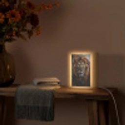 Leeuw - Dieren - Portret - Zwart - Luxe Light Box met kabel (Tafellamp) klein -sfeer4