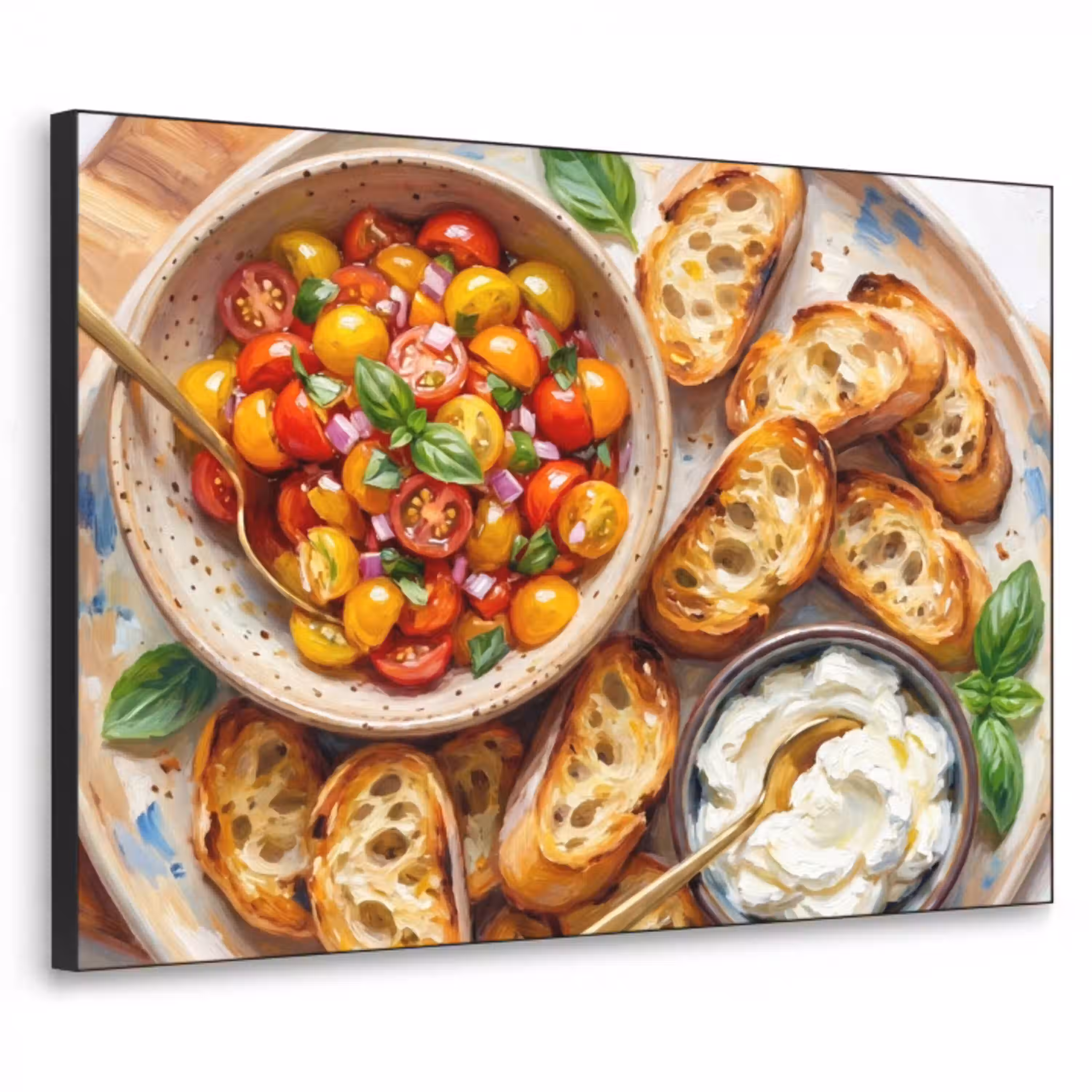 Eten - Tomaat - Brood - Kleurrijk - Keuken Textielframe zwart klein -3d
