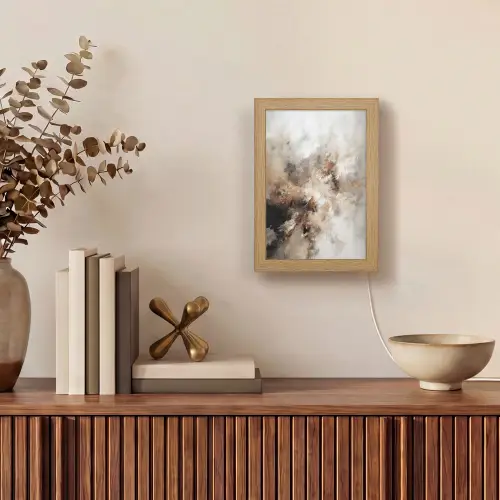 Verf - Abstract - Beige - Kunst Light Box met kabel (Tafellamp) klein -sfeer2