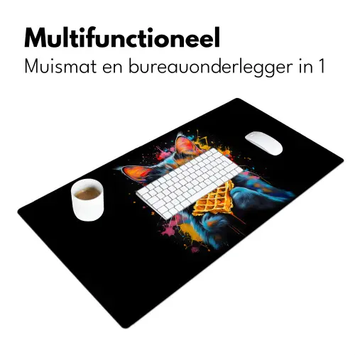 Kat - Graffiti - Kleurrijk - Wafel - Eten Muismat XXL klein -sfeer4