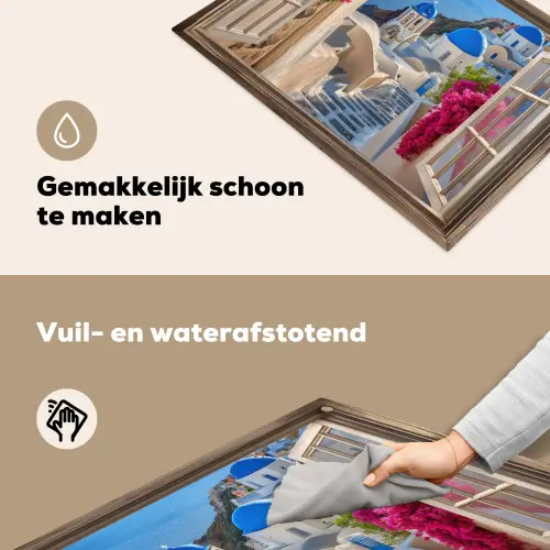 Doorkijk - Santorini - Landschap - Blauw - Grieks Inductie beschemer met haakjes klein -ky-schoon-nl