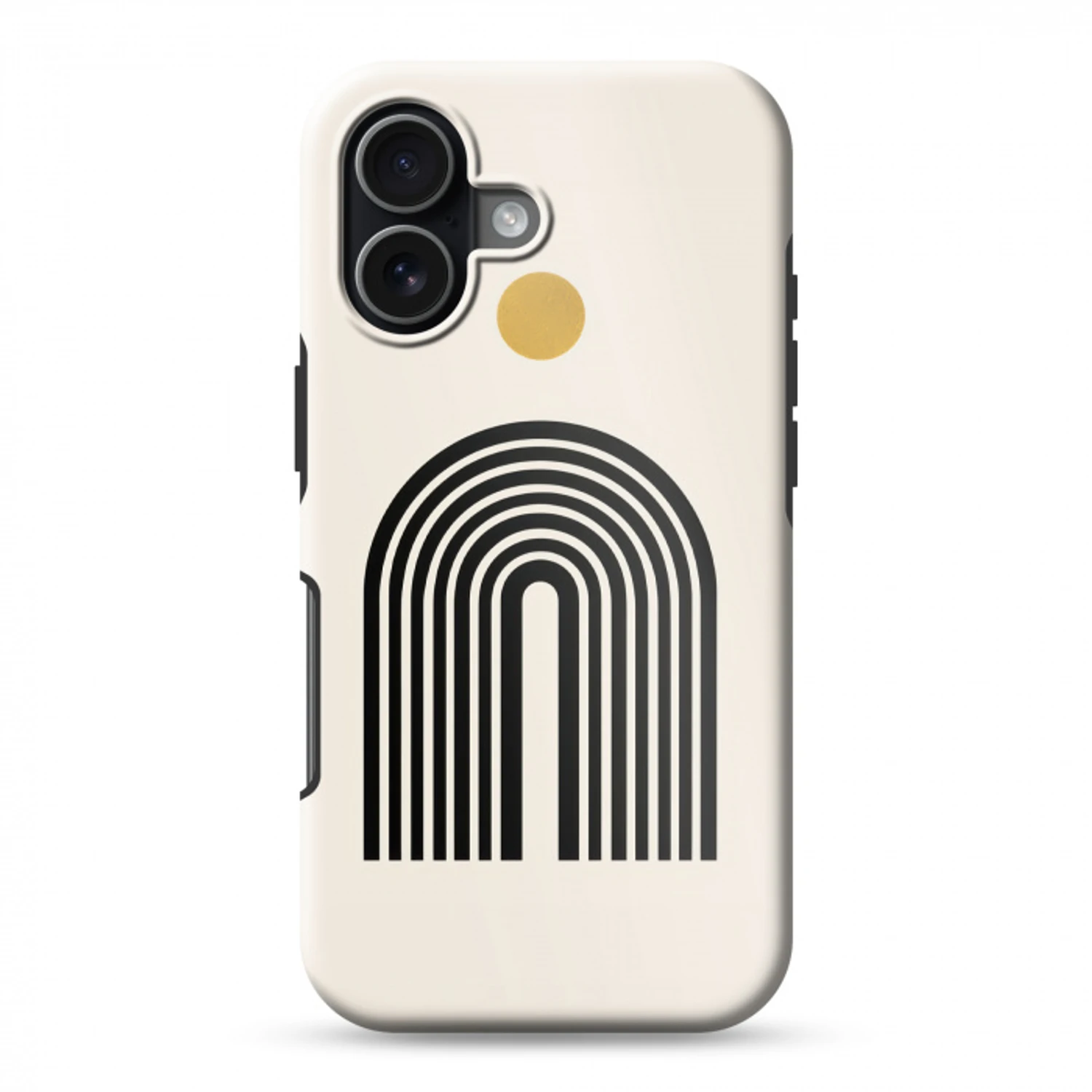 Minimalistisch - Zwarte boog - Gouden cirkel Toughcase MagSafe Apple iPhone 17 klein -3d