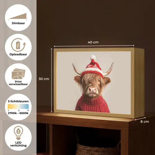 Schotse Hooglander - Kerst - Muts - Trui - Winter Light Box met batterij (Wandlamp) middel -USP_websiteoverzichtNL