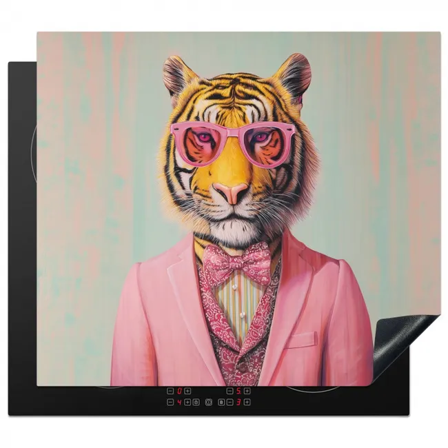 Tijger - Strik - Jasje - Roze Inductie beschermer vinyl 3mm middel -3d