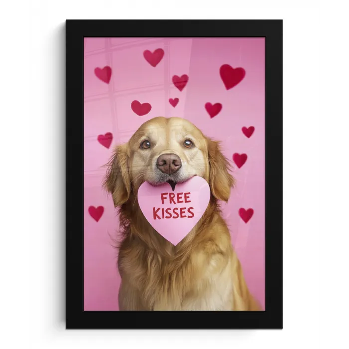 Hond - Kiss- Valentijn - Hartjes fotolijst zwart zonder passe partout klein -3d