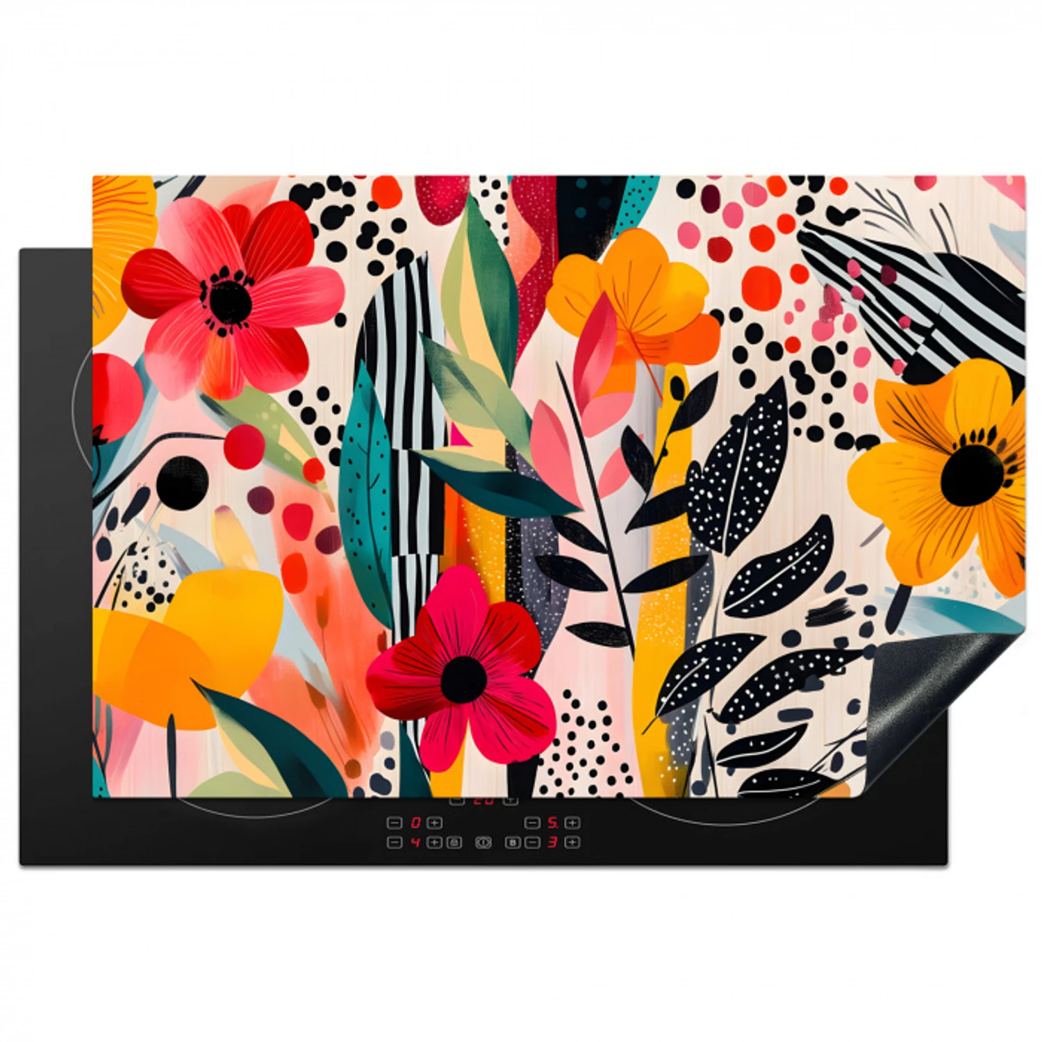 Bloemen - Bladeren - Abstract - Kleurrijk Inductie beschermer vinyl 3mm klein -3d