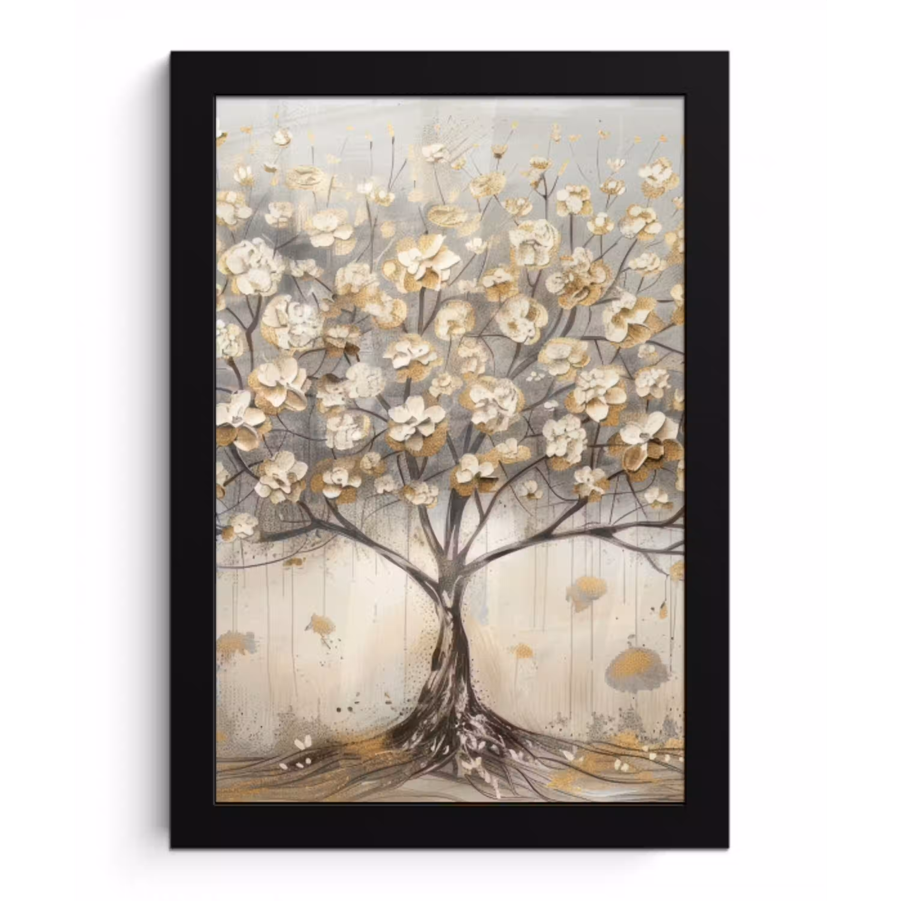Boom - Beige - Goud - Verflook - Grijs fotolijst zwart zonder passe partout klein -3d