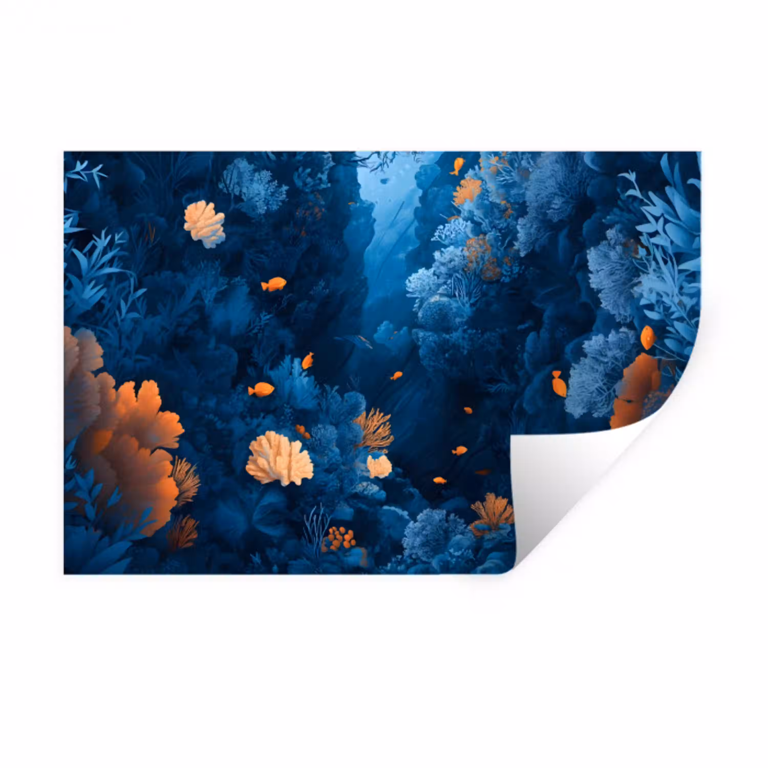 Koraalrif - Vissen - Oceaan - Blauw Muursticker klein -3d