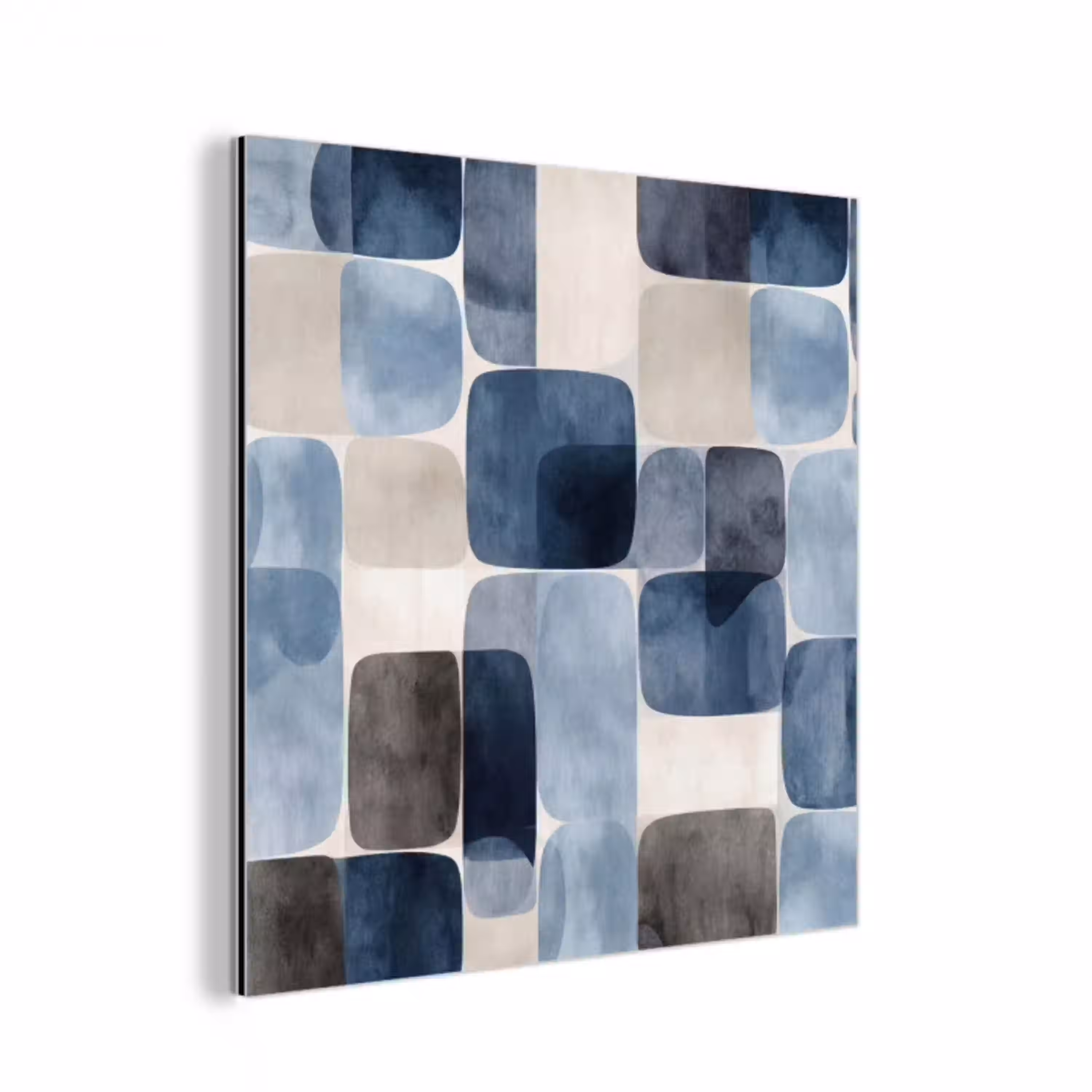 Patroon - Blauw - Vierkanten aluminium wit klein -3d