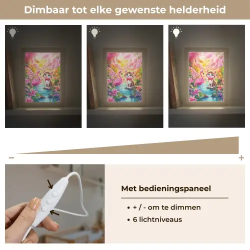 Kitten - Flamingo - Bloemen Light Box met kabel klein -USP_dimbaarNL