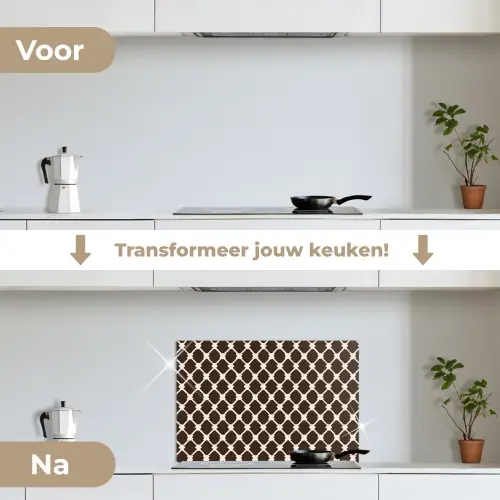 Bruin - Ruitpatroon - Geometrisch keuken achterwand spatscherm klein 900 -voor_na_NL