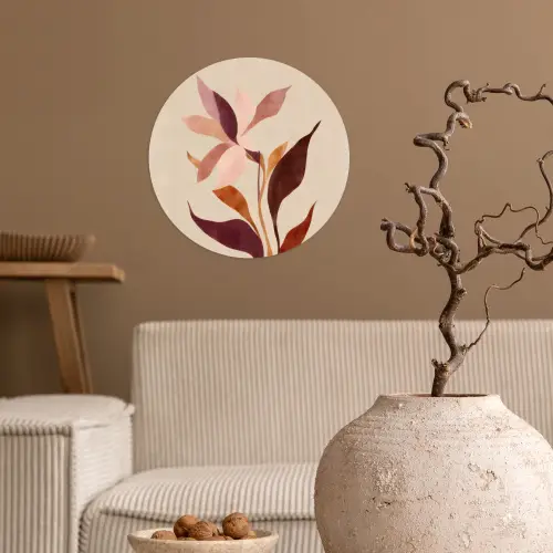 Bloemen - Blaadjes - Minimalistisch - Roze Wandcirkel behangsticker klein -sfeer1