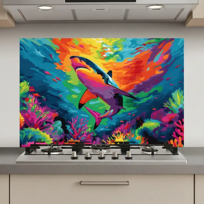 Haai - Koraalrif - Abstract - Kleurrijk keuken achterwand spatscherm klein -3d_website