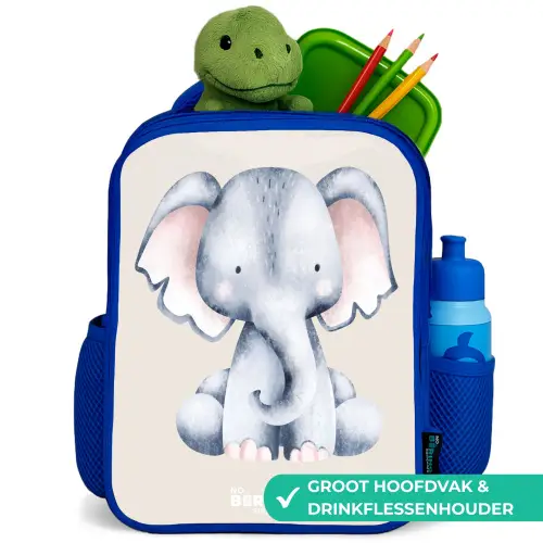 Olifant tekening tegen een beige achtergrond Kinderrugzak - Blauw middel -inhoud_NL