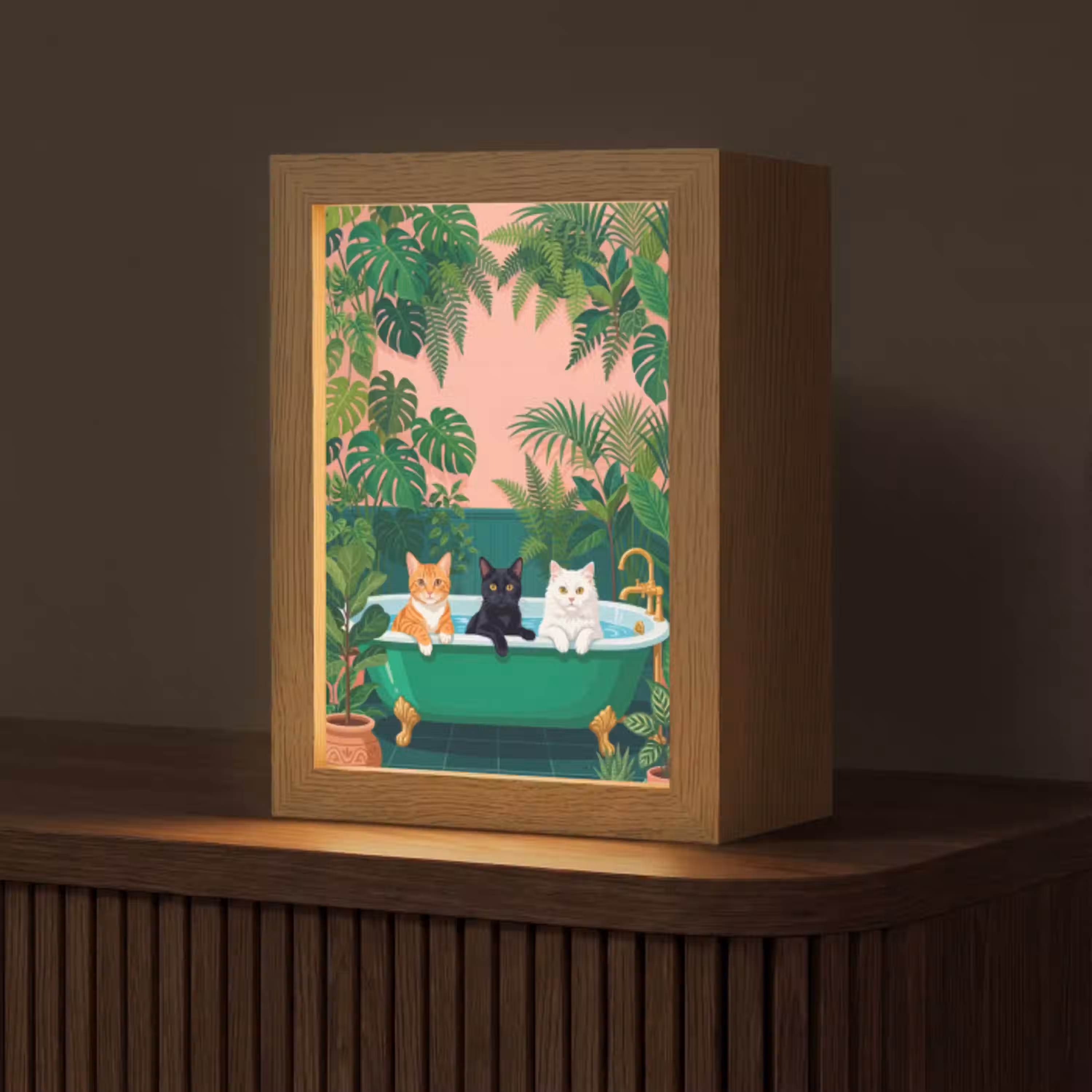 Badkamer - Kattenparade - Kleurrijk Light Box met kabel (Tafellamp) klein -z3d_website