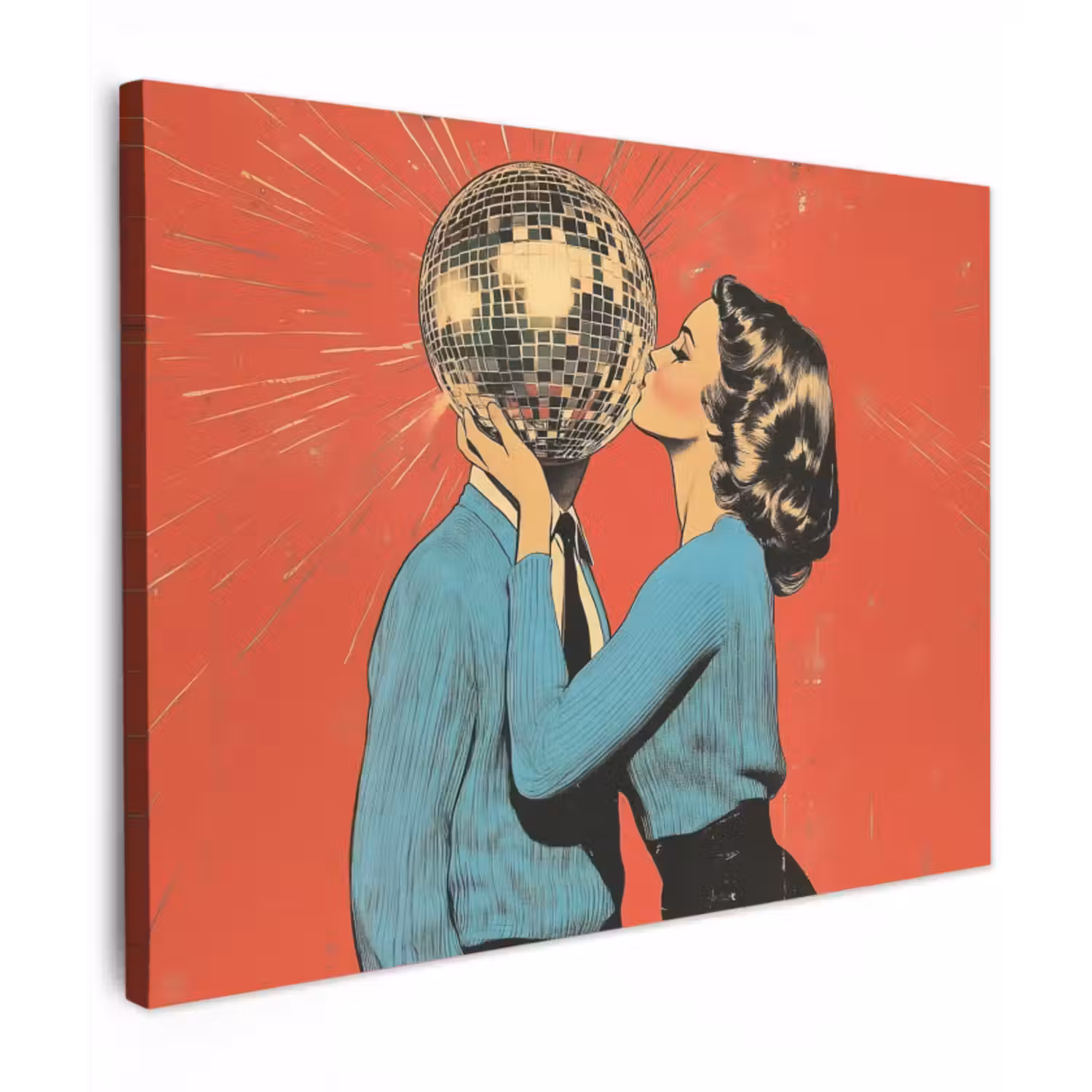 Canvas schilderij - Vrouw - Retro - Discobal - Kus