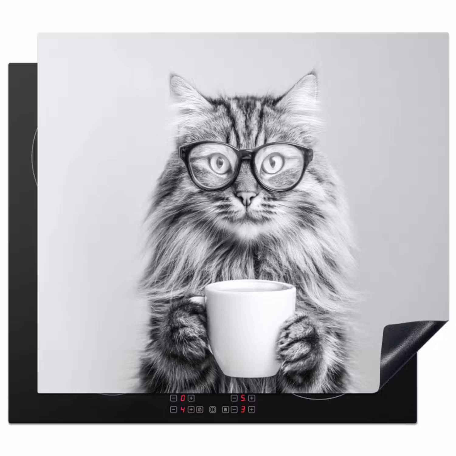 Inductie beschermer - Kat - Bril - Mok - Pluizig