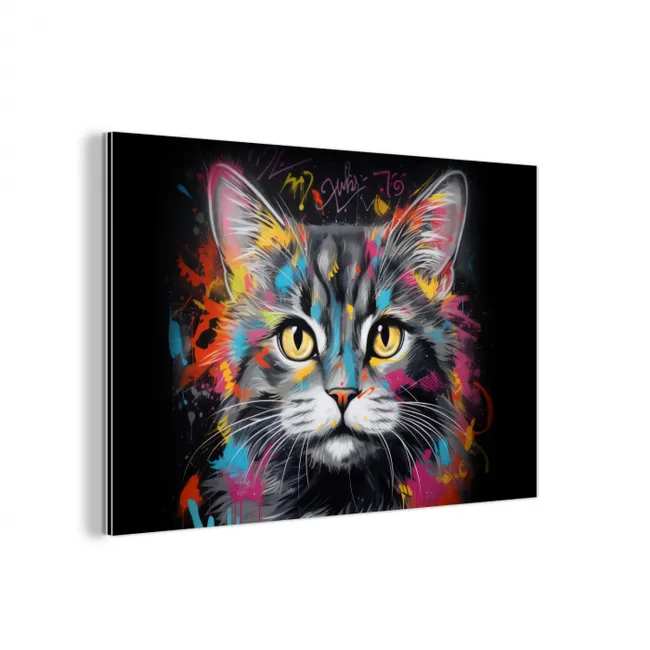 Kat - Graffiti - Dieren - Kleuren - Grijs aluminium wit klein -3d