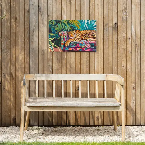 Luipaard - Kleurrijk - Tropisch Tuinposter op houten frame 2 cm dik klein -sfeer4
