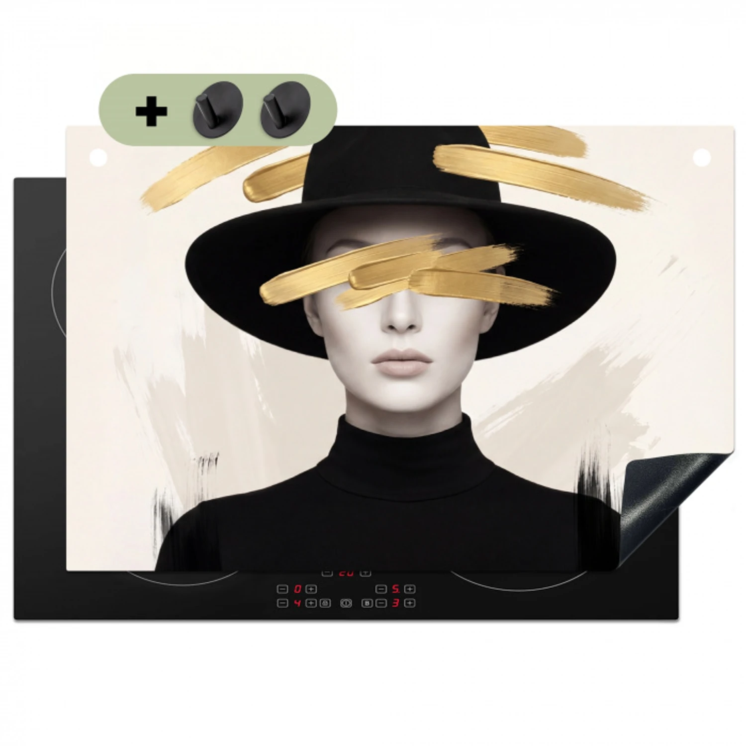 Vrouw - Portret - Modern - Goud - Kunst Inductie beschemer met haakjes klein -3d