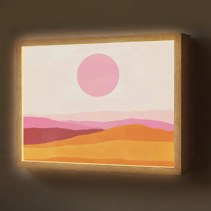 Heuvels - Oranje - Zon - Abstract Light Box met batterij (Wandlamp) middel -z3d_website