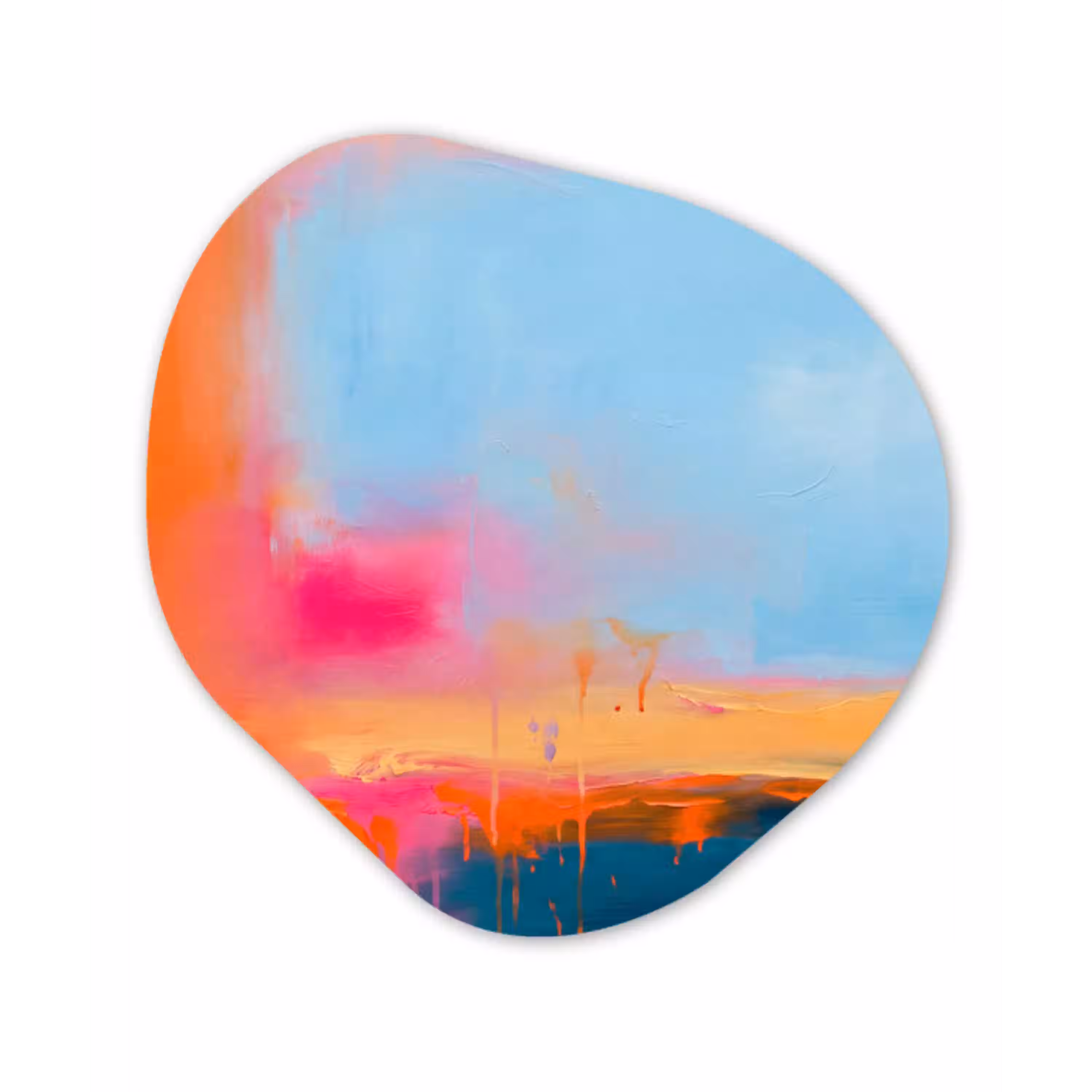 Abstract - Kleurvlakken - Modern - Oranje - Blauw Wandcirkel Organisch Forex 3mm klein -3d