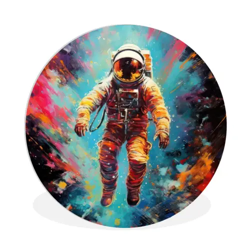 Astronaut - Graffiti - Ruimte - Neon Wandcirkel kunststof plaat 5mm dik klein -3d